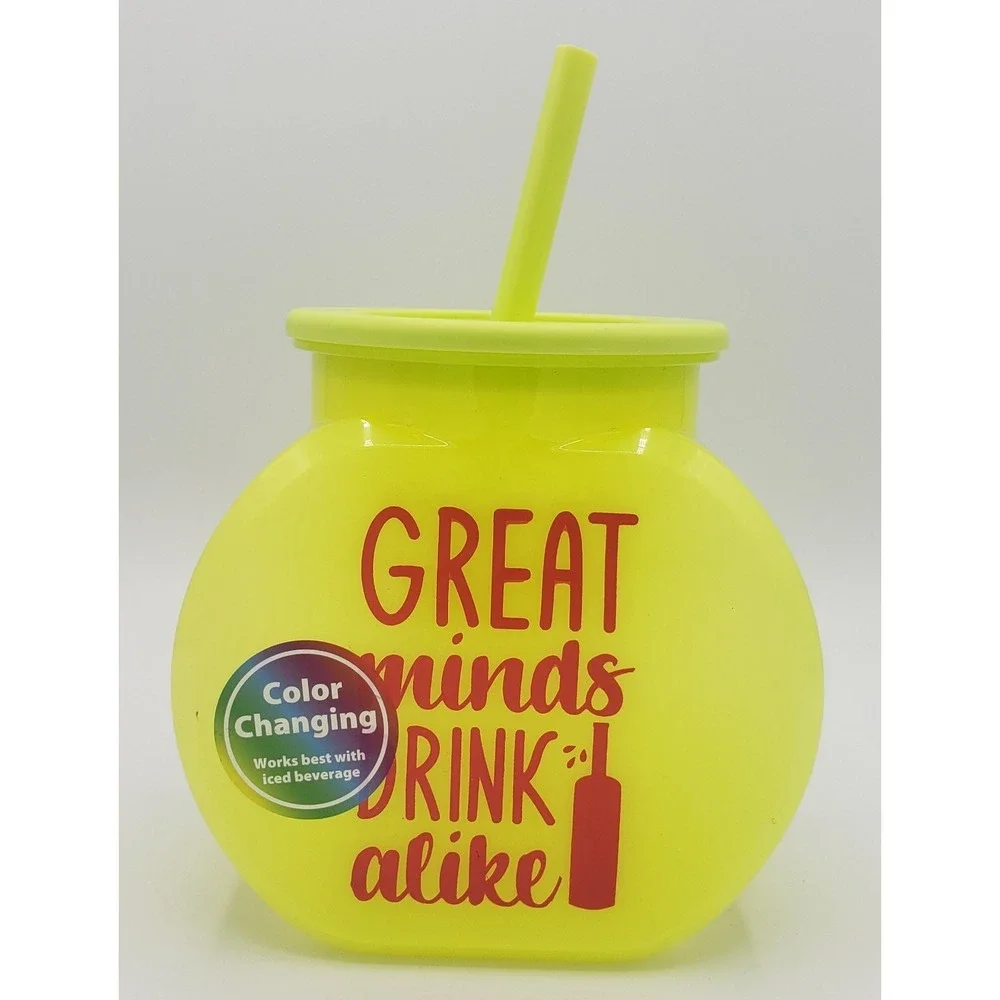 Color Changing Fishbowl Tumbler 40oz Lid & Straw Yellow Reusable Mainstays